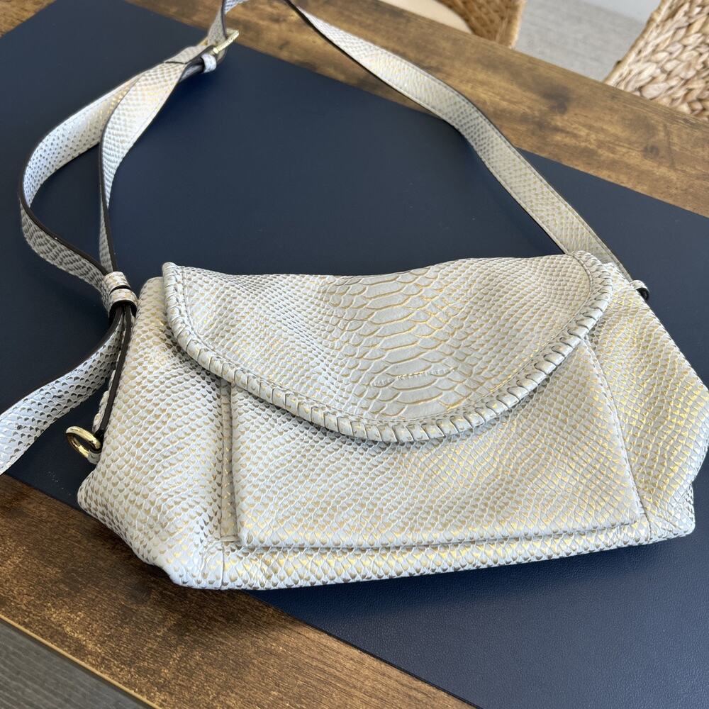 Aimee Kestenberg All For Love Leather Cream & Gold Python Crossbody Bottom Studs - Picture 12 of 12